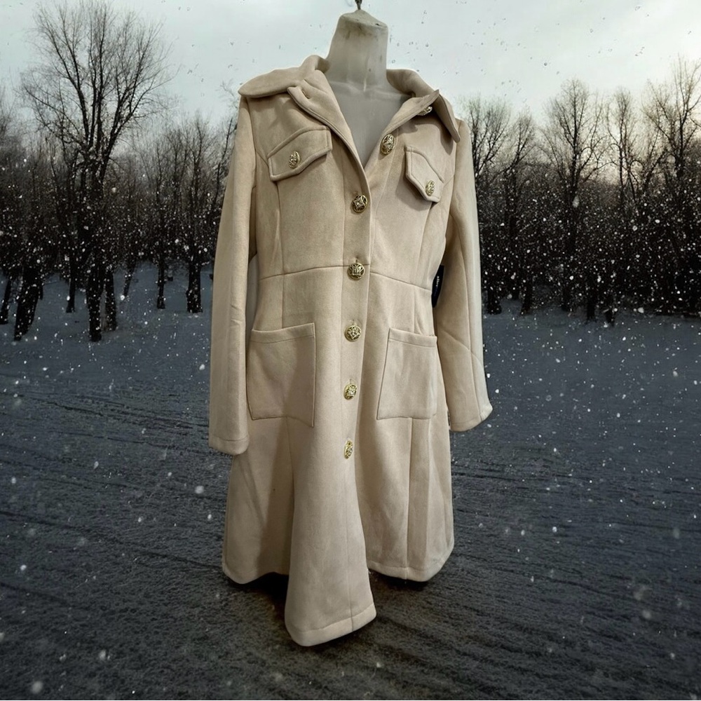 ALICEBLUE Women's SLong Coat Off White Cream Vanilla Wool Nylon Trench
